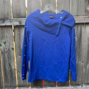 Rafaella Blue bead accented sleeve top sz. S